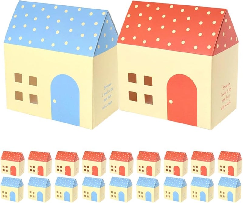 GLEAVI 20 Piece House Shaped Candy Cookie Boxes 10 Blue 10 Orange Party Favor Containers - Image 1